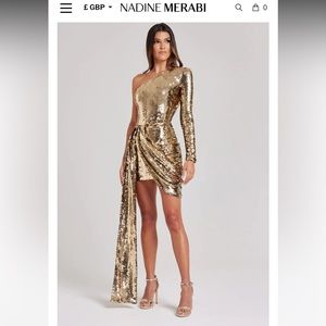 Nadine Merabi, Celina Gold sequin dress . New with tags, never worn .Small